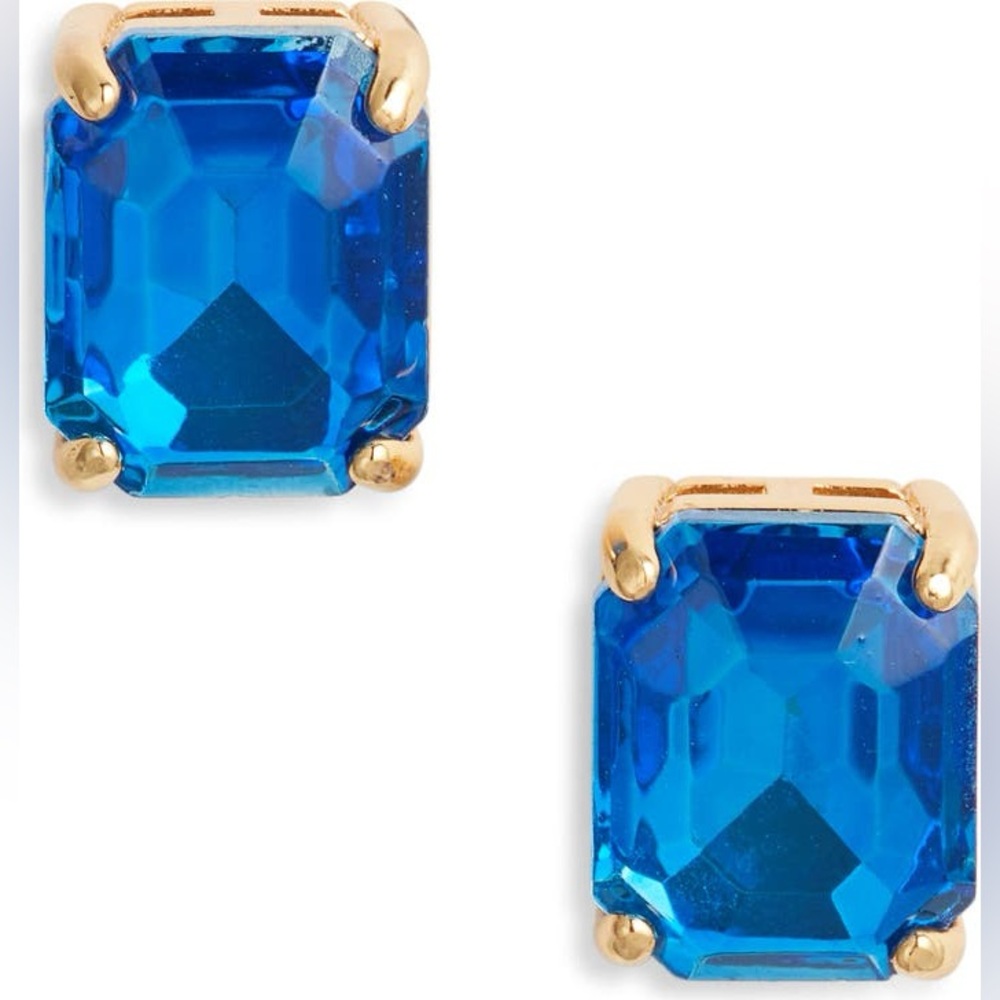 Kurt Geiger Square Crystal Stud Earrings Gold Blue NWT